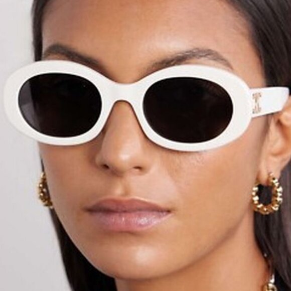 NEW CL40194U 25A CELINE SUNGLASSES UNISEX WHITE OVAL EYEWEAR - Picture 1 of 5